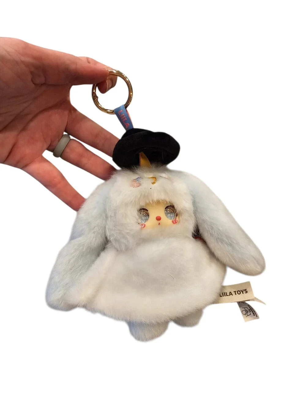 Liila Rainbow Candy Bunny vinyl plush pendant from Liila Toys Keychain White